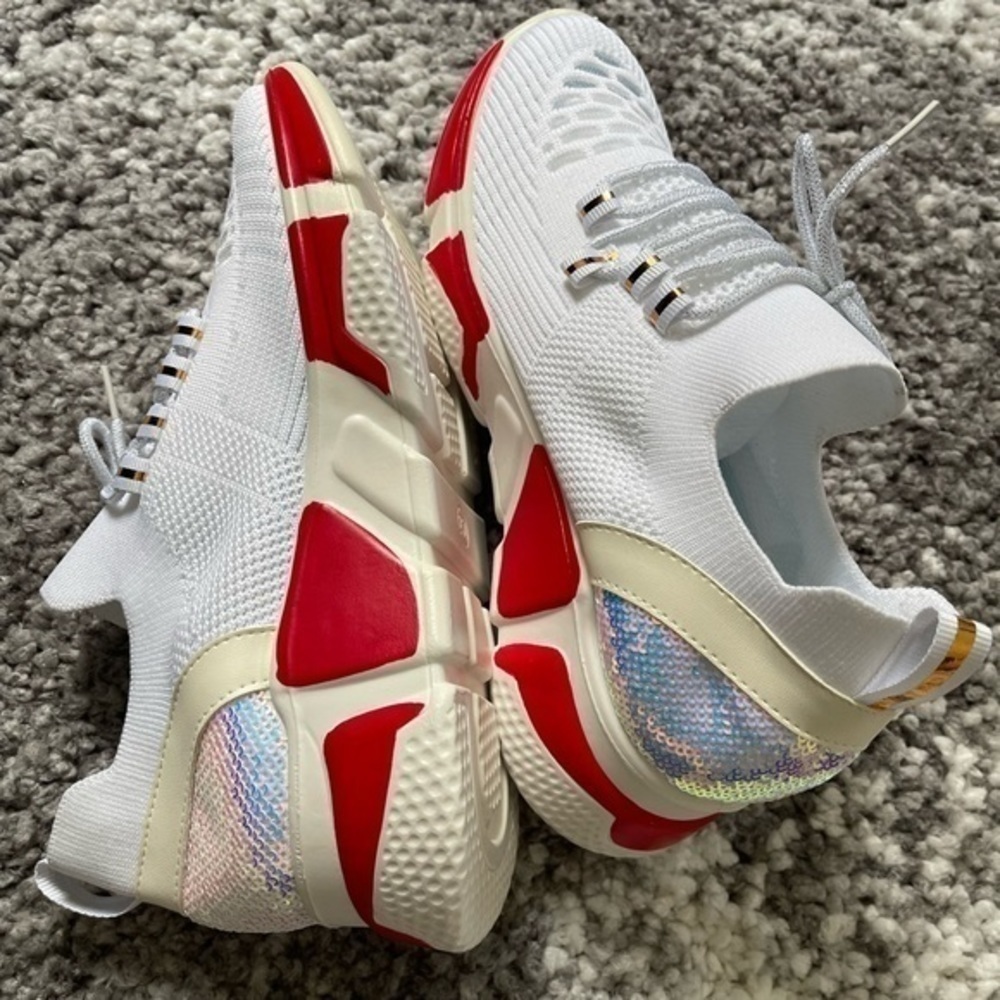 White and Red Sneakers with sparkles - Picture 3 of 7